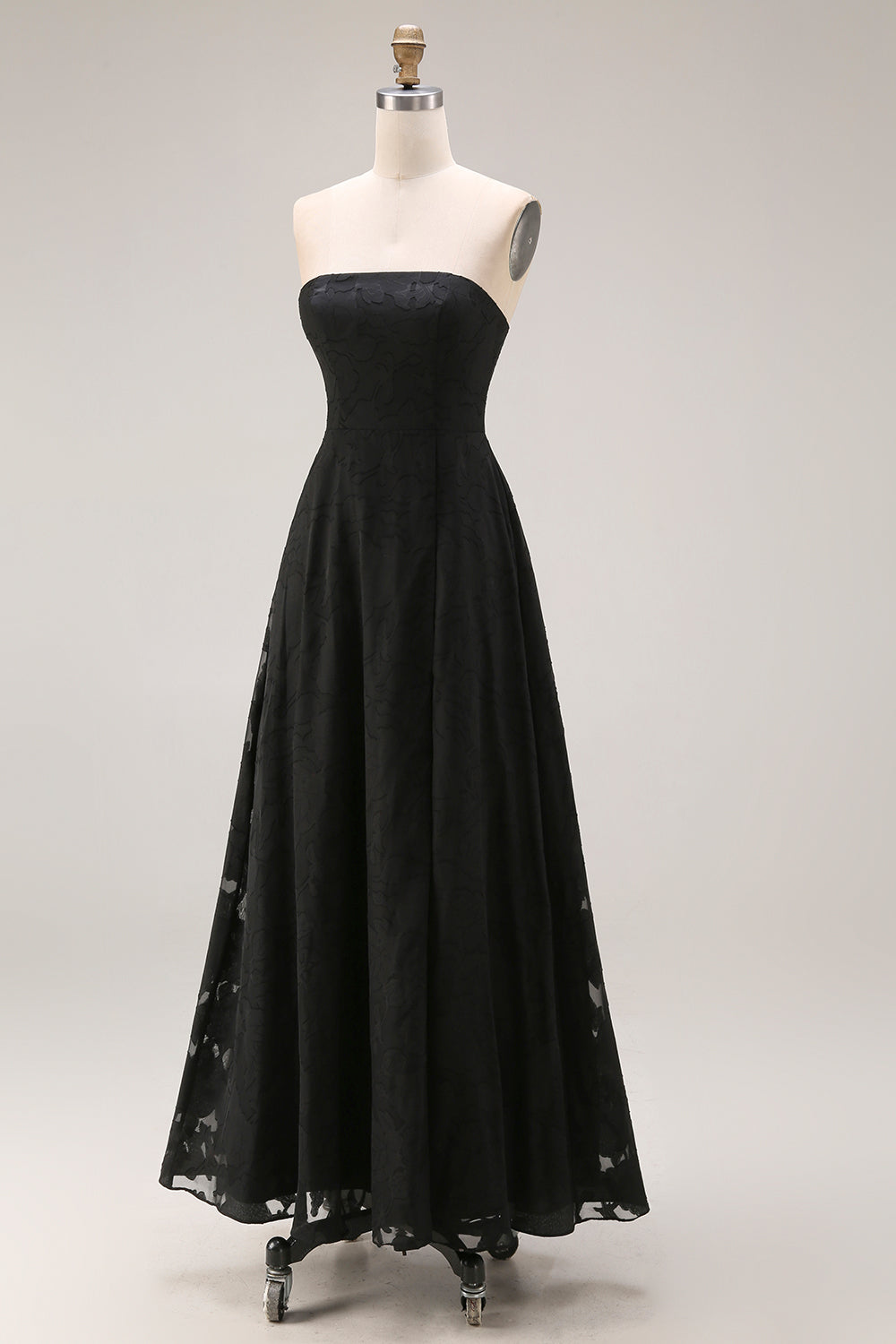 Strapless A Line Black Lace Long Prom Dress