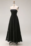Strapless A Line Black Lace Long Prom Dress