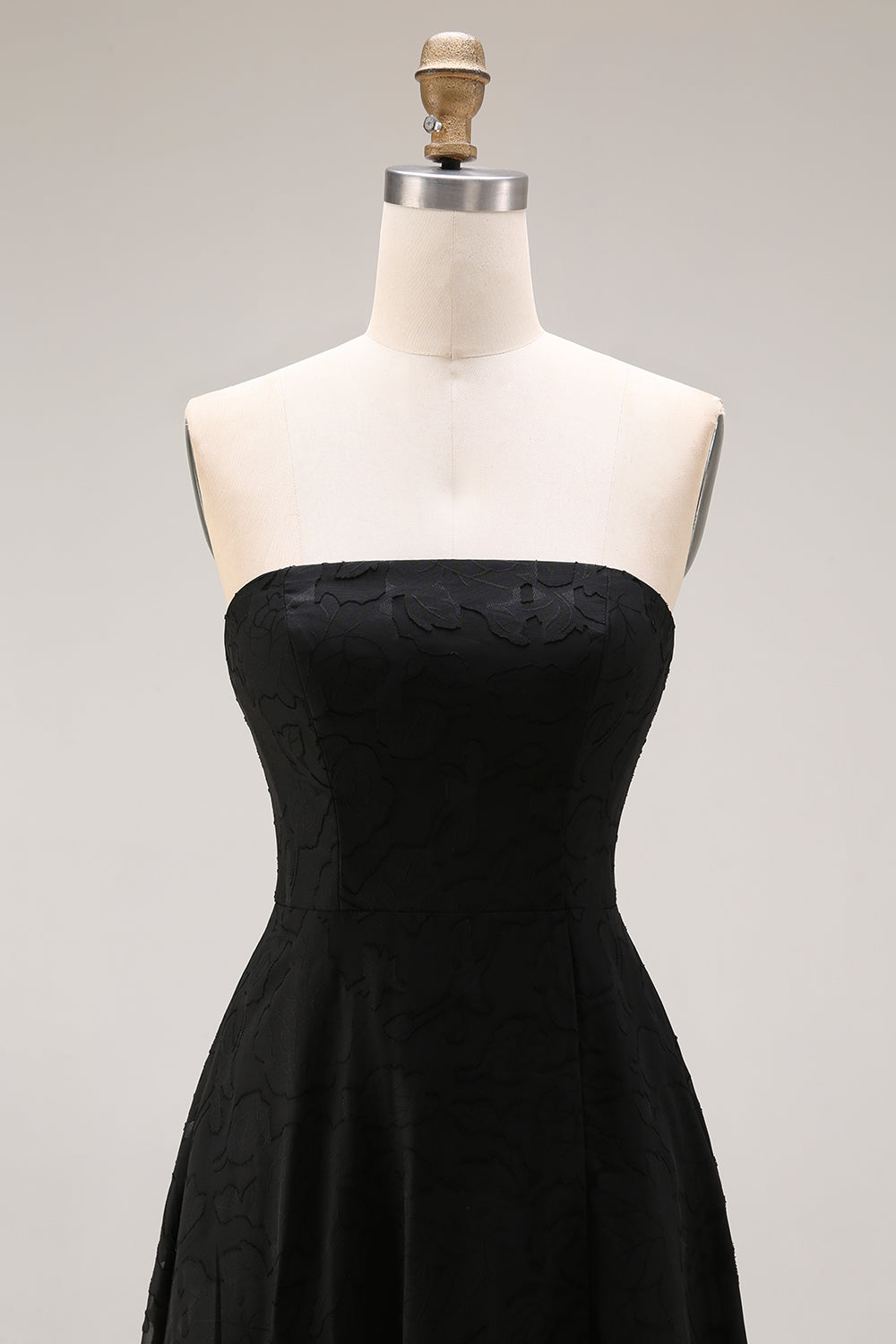Strapless A Line Black Lace Long Prom Dress