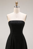 Strapless A Line Black Lace Long Prom Dress
