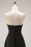 Strapless A Line Black Lace Long Prom Dress