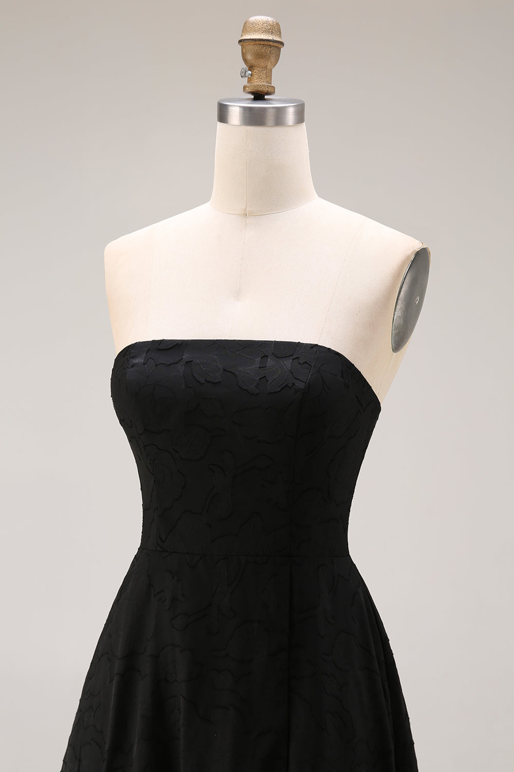 Strapless A Line Black Lace Long Prom Dress