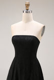 Strapless A Line Black Lace Long Prom Dress