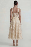 Pink Floral Corset Square Neck A Line Maxi Wedding Guest Dress