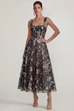 Pink Floral Corset Square Neck A Line Maxi Wedding Guest Dress