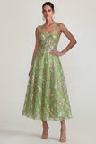 Pink Floral Corset Square Neck A Line Maxi Wedding Guest Dress