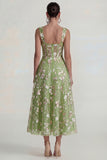 Pink Floral Corset Square Neck A Line Maxi Wedding Guest Dress