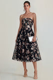 Pink Floral Strapless A Line Maxi Wedding Guest Dress