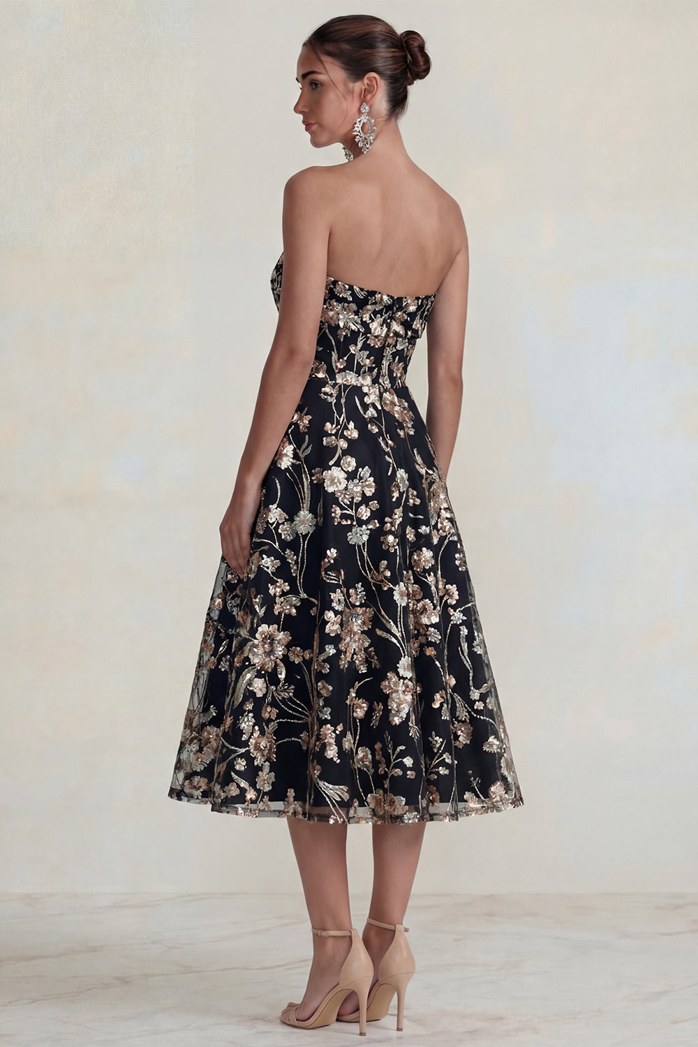 Pink Floral Strapless A Line Maxi Wedding Guest Dress