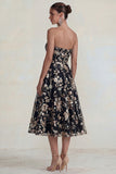 Pink Floral Strapless A Line Maxi Wedding Guest Dress