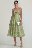 Pink Floral Strapless A Line Maxi Wedding Guest Dress