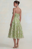 Pink Floral Strapless A Line Maxi Wedding Guest Dress