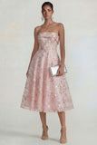 Pink Floral Strapless A Line Maxi Wedding Guest Dress