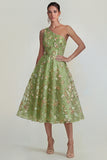 Sparkly Pink Floral One Shoulder A Line Maxi Wedding Guest Dress