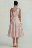 Sparkly Pink Floral One Shoulder A Line Maxi Wedding Guest Dress