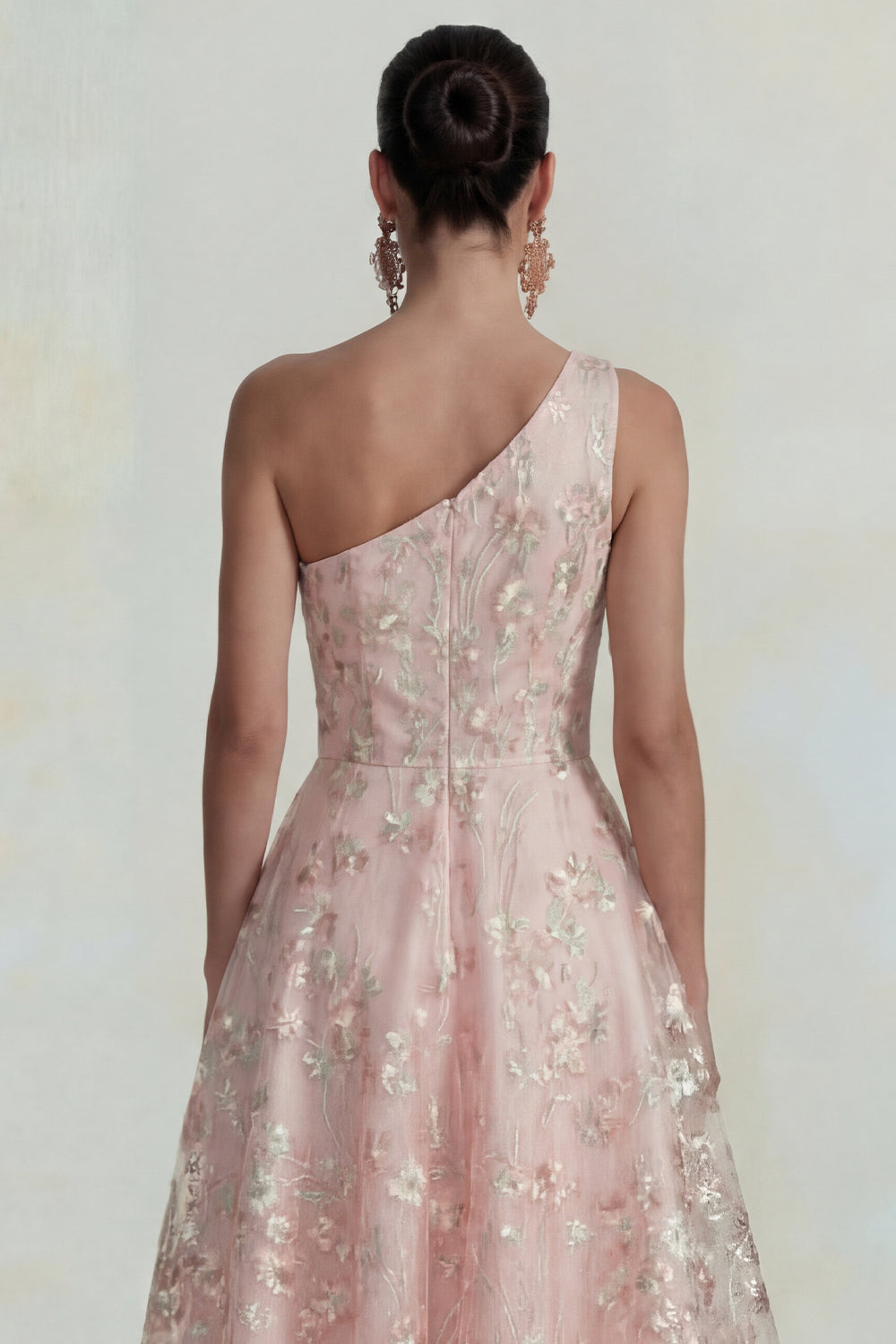 Sparkly Pink Floral One Shoulder A Line Maxi Wedding Guest Dress
