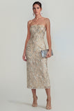 Sparkly Pink Floral Strapless Sheath Maxi Wedding Guest Dress