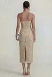 Sparkly Pink Floral Strapless Sheath Maxi Wedding Guest Dress