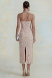 Sparkly Pink Floral Strapless Sheath Maxi Wedding Guest Dress