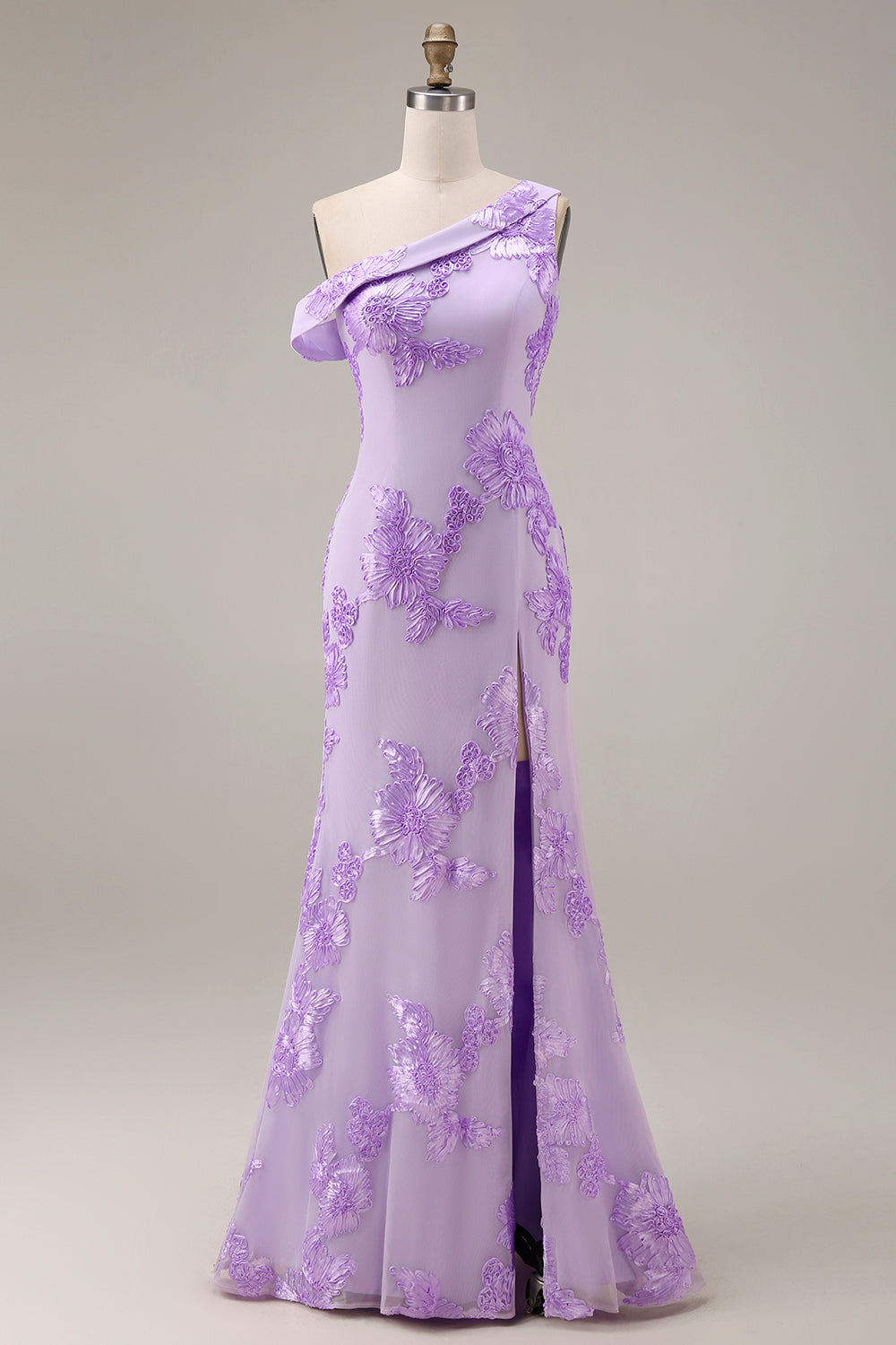 Yellow One Shoulder Long Mermaid Floral Prom Dress with Slit