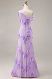 Yellow One Shoulder Long Mermaid Floral Prom Dress with Slit