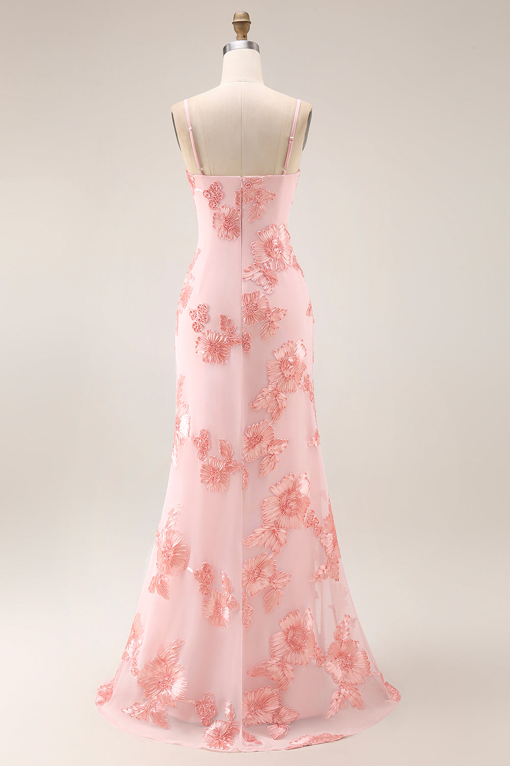 Yellow Spaghetti Straps Long Mermaid Ruffled Floral Prom Dress with Slit