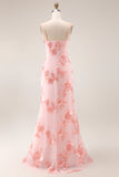 Yellow Spaghetti Straps Long Mermaid Ruffled Floral Prom Dress with Slit