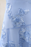Blush Tiered Ruffled Spaghetti Straps Floral Long A Line Prom Dress