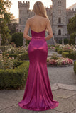 Simple Burgundy Mermaid Strapless Ruched Long Prom Dress