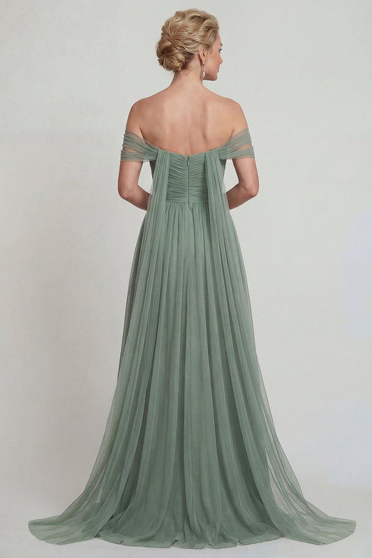 Dusty Sage Long A Line Off the Shoulder Mother of the Bride Dress
