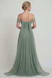 Dusty Sage Long A Line Off the Shoulder Mother of the Bride Dress