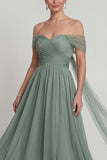 Dusty Sage Long A Line Off the Shoulder Mother of the Bride Dress