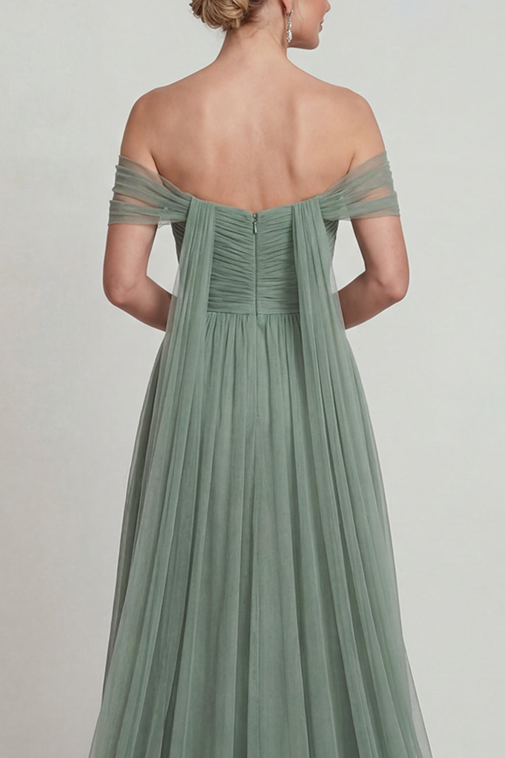 Dusty Sage Long A Line Off the Shoulder Mother of the Bride Dress