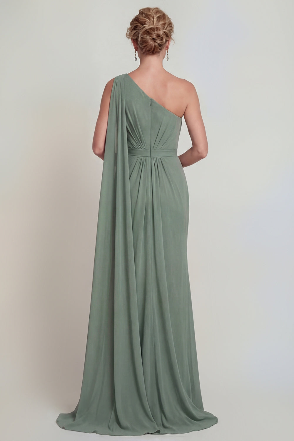 Dusty Sage Long Mermaid One Shoulder Mother of the Bride Dress