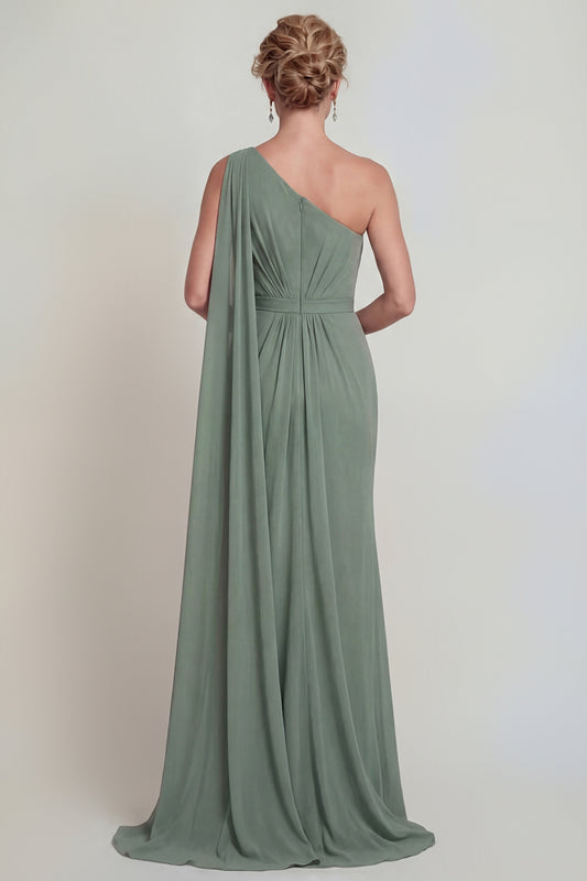 Dusty Sage Long Mermaid One Shoulder Mother of the Bride Dress