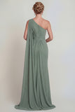 Dusty Sage Long Mermaid One Shoulder Mother of the Bride Dress