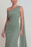 Dusty Sage Long Mermaid One Shoulder Mother of the Bride Dress