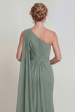 Dusty Sage Long Mermaid One Shoulder Mother of the Bride Dress