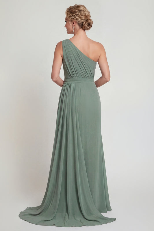 Dusty Sage One Shoulder Long Mermaid Mother of the Bride Dress