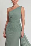 Dusty Sage One Shoulder Long Mermaid Mother of the Bride Dress