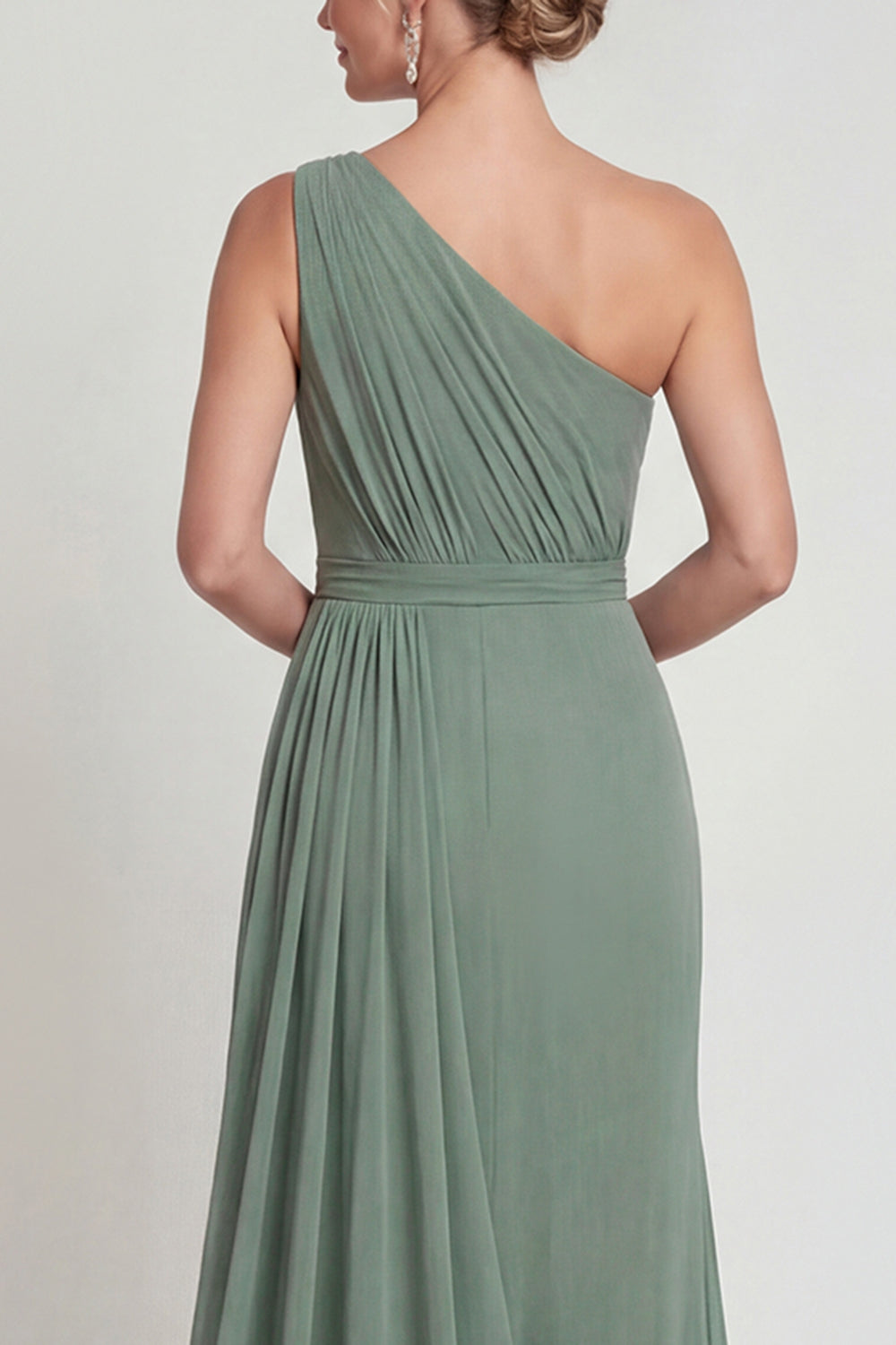 Dusty Sage One Shoulder Long Mermaid Mother of the Bride Dress