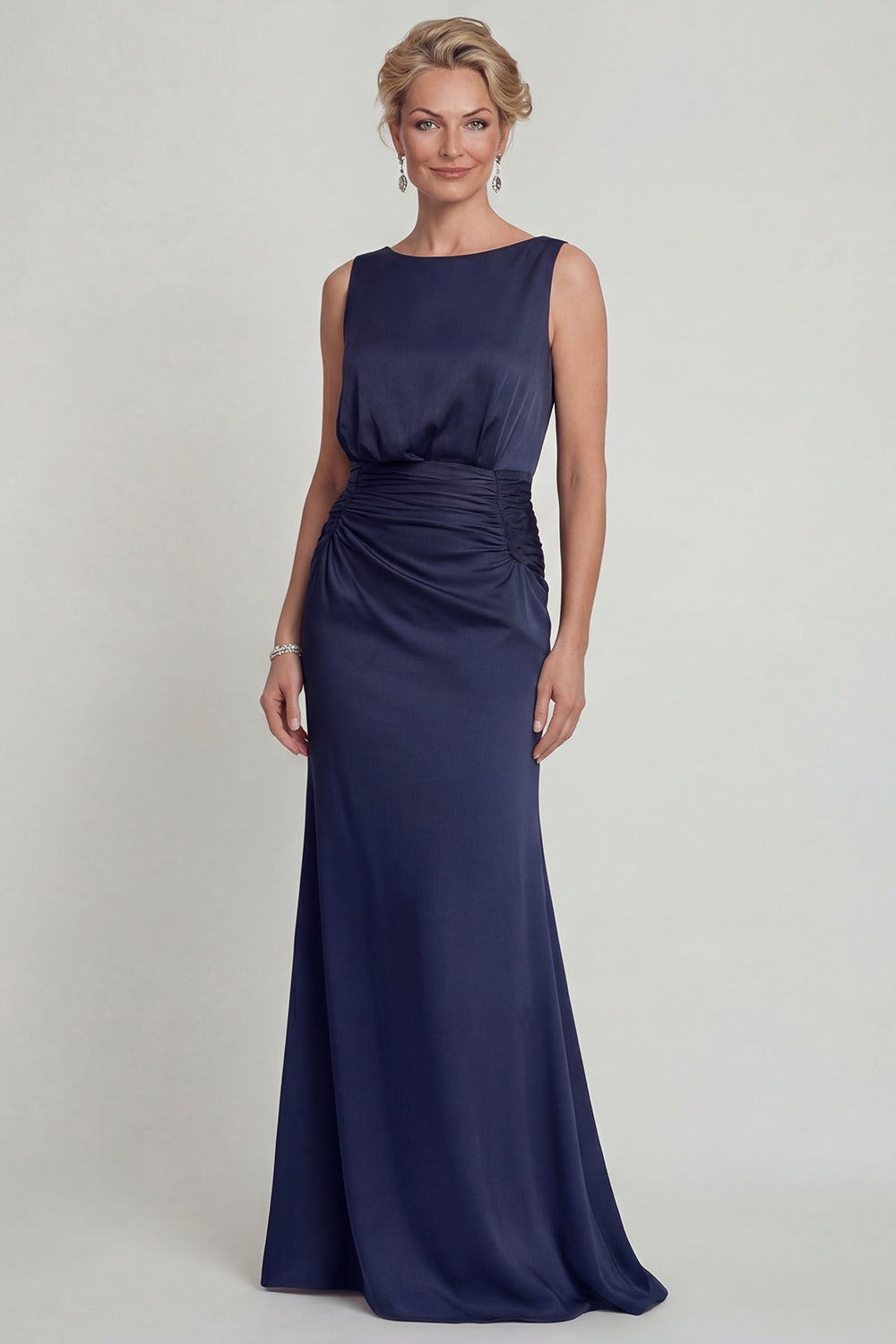 Navy Long Mermaid Bateau Neck Mother of the Bride Dress