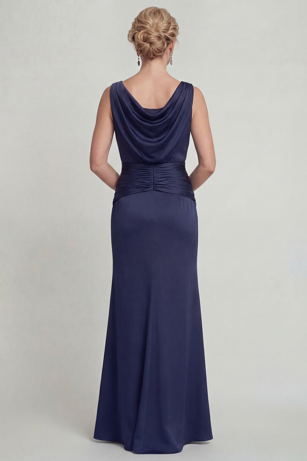 Navy Long Mermaid Bateau Neck Mother of the Bride Dress