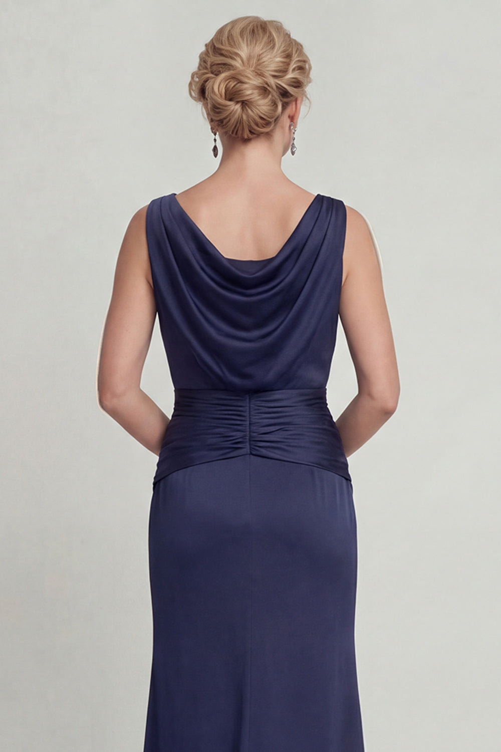 Navy Long Mermaid Bateau Neck Mother of the Bride Dress