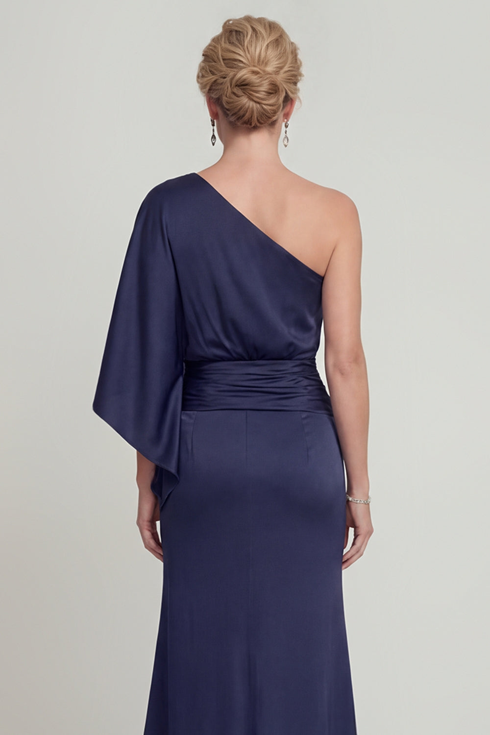Navy Long One Shoulder Mermaid Mother of the Bride Dress