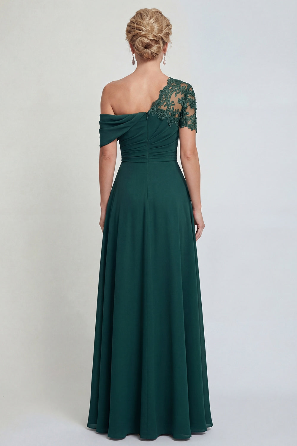 Dark Green Long A Line Appliqued Mother of the Bride Dress with Slit