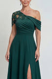 Dark Green Long A Line Appliqued Mother of the Bride Dress with Slit