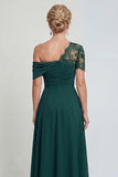 Dark Green Long A Line Appliqued Mother of the Bride Dress with Slit
