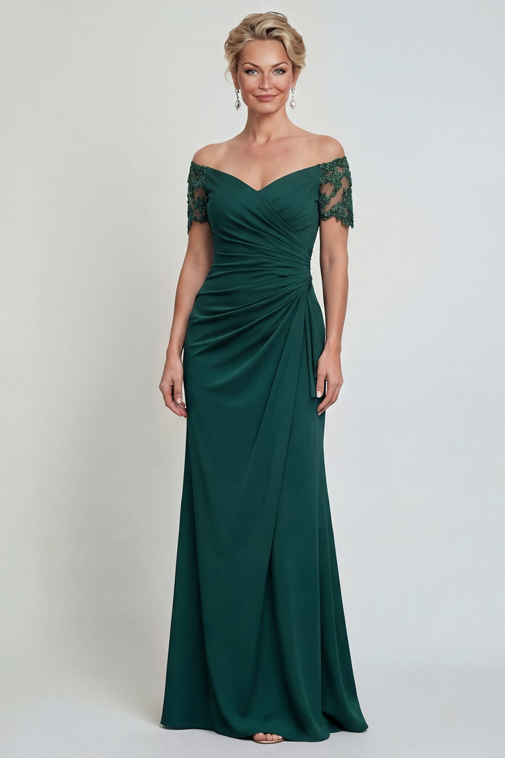 Dark Green Long Mermaid Off the Shoulder Mother of the Bride Dress with Lace