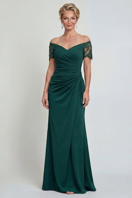 Dark Green Long Mermaid Off the Shoulder Mother of the Bride Dress with Lace